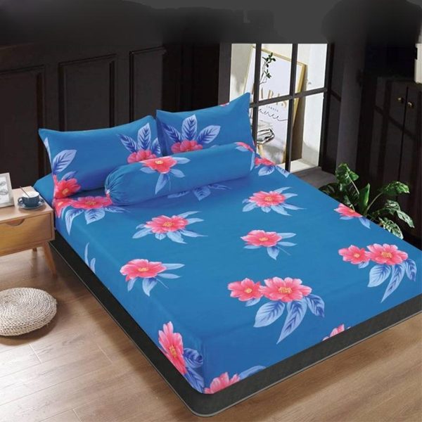Premium Cotton Bedsheet 4 In 1 Queen 2 In 1 Single Fitted Getah Keliling Cadar Sarung Katil Sarung Tilam Lapis Katil - Design 19