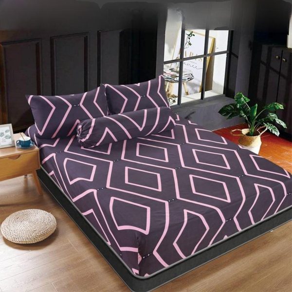Premium Cotton Bedsheet 4 In 1 Queen 2 In 1 Single Fitted Getah Keliling Cadar Sarung Katil Sarung Tilam Lapis Katil - Design 3