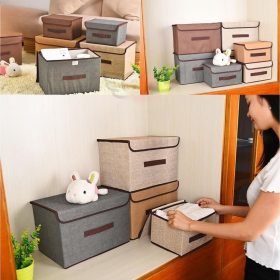 Storage Box Organizer Box Foldable Linen Cloth Underwear Bra Pantie Lingerie Storage Box Large Small Box - Blue - Image 9