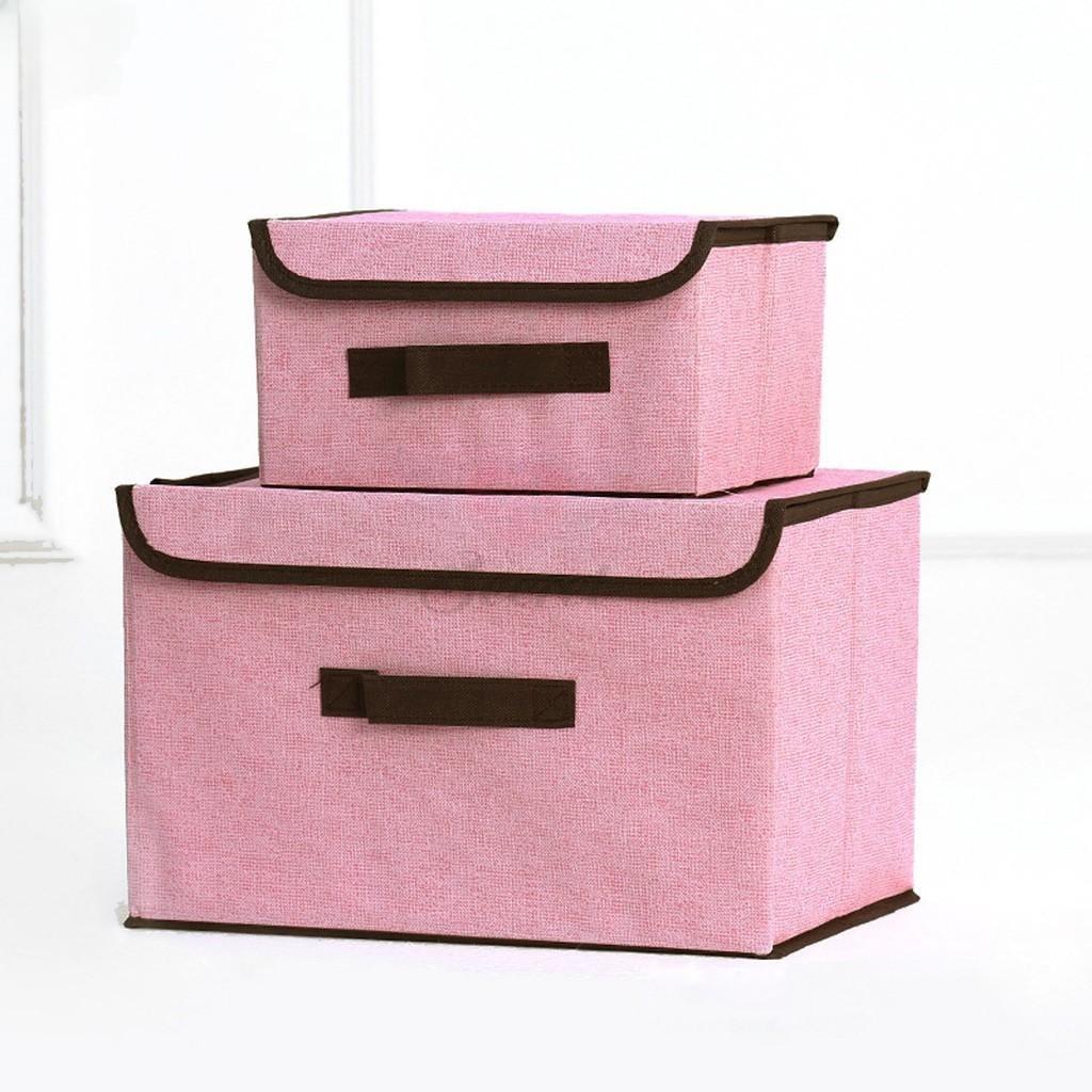 Storage Box Organizer Box Foldable Linen Cloth Underwear Bra Pantie Lingerie Storage Box Large Small Box - Pink - Image 1
