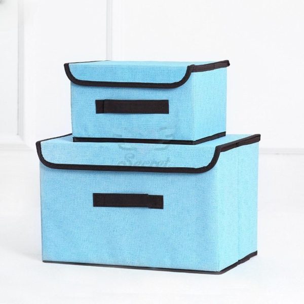 Storage Box Organizer Box Foldable Linen Cloth Underwear Bra Pantie Lingerie Storage Box Large Small Box - Blue