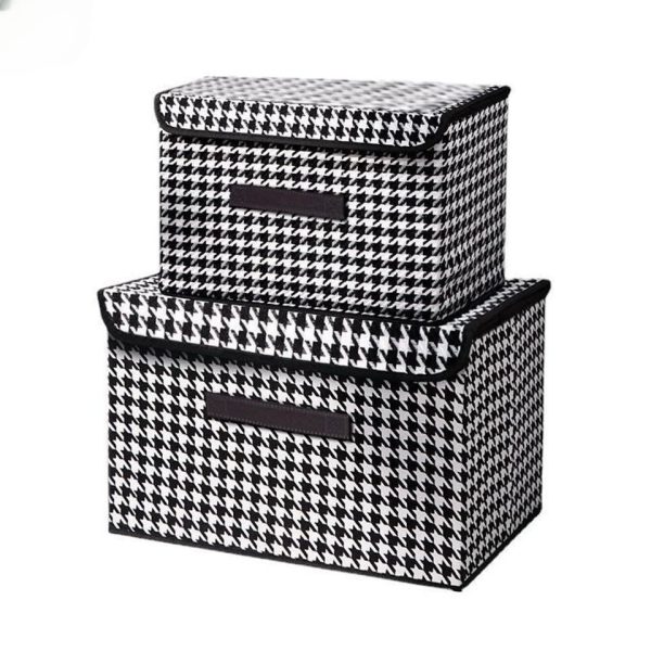 Storage Box Organizer Box Foldable Linen Cloth Underwear Bra Pantie Lingerie Storage Box Large Small Box - Black & White