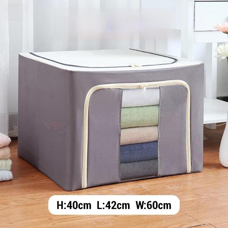 100L Oxford Storage Box Foldable Extra Large Detachable Cloth Storage Cloth Organiser Steel Frame Kotak Simpanan - Grey - Image 1