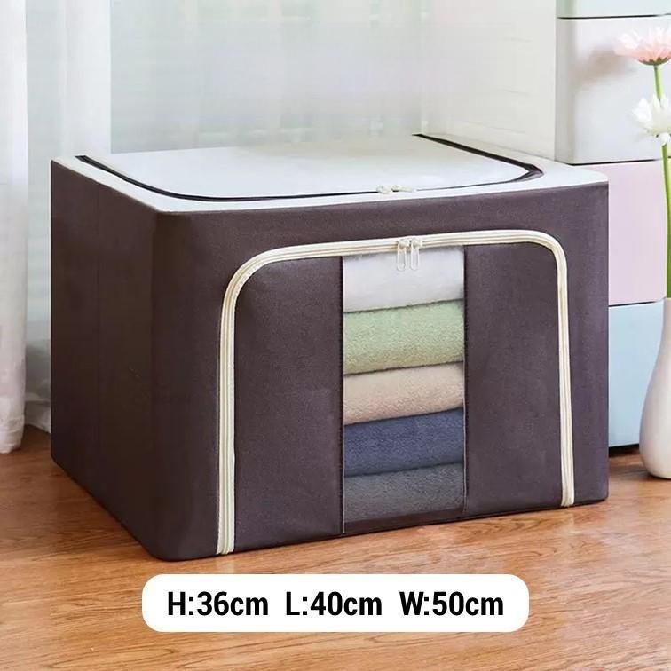 72L Oxford Storage Box Foldable Extra Large Detachable Cloth Storage Cloth Organiser Steel Frame Kotak Simpanan - Brown - Image 1