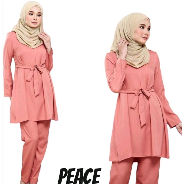 Blouse Pant Muslimah Suit Set - Peach - Image 1