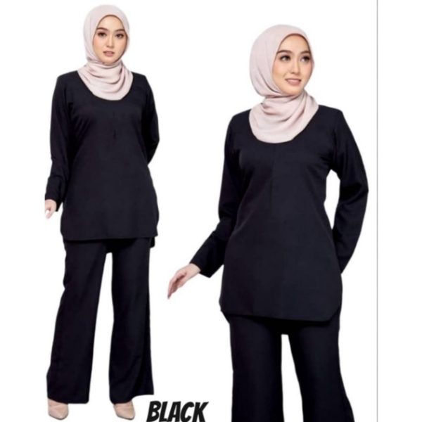 Suit Zara Muslimah Basic Blouse & Seluar Set Warda - Black