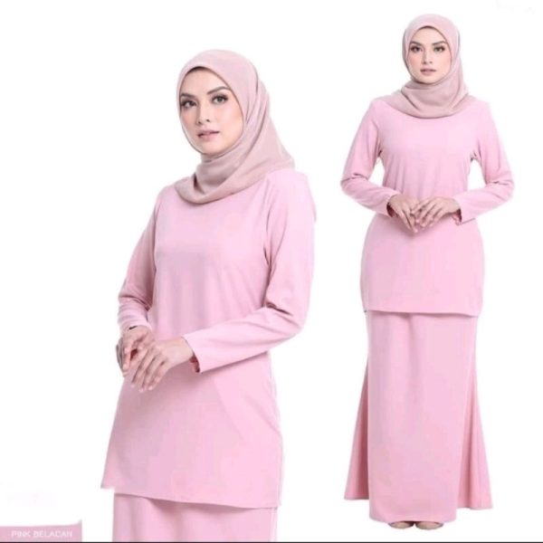 Baju Kurung Modern Wudha Friendly Material Soft Como Crepe - Baby Pink