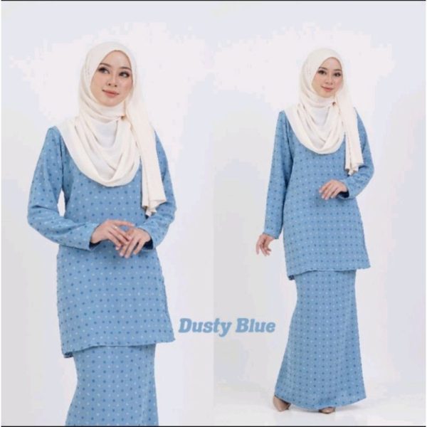 Baju Kurung Embroidery Double Ton - Dusty Blue
