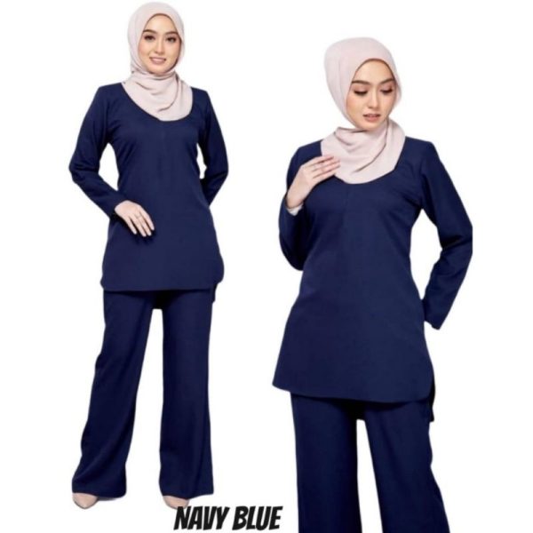 Suit Zara Muslimah Basic Blouse & Seluar Set Warda - Navy Blue