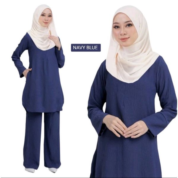 Suit Muslimah Nursing Friendly & Pocket Blouse Pant - Navy Blue