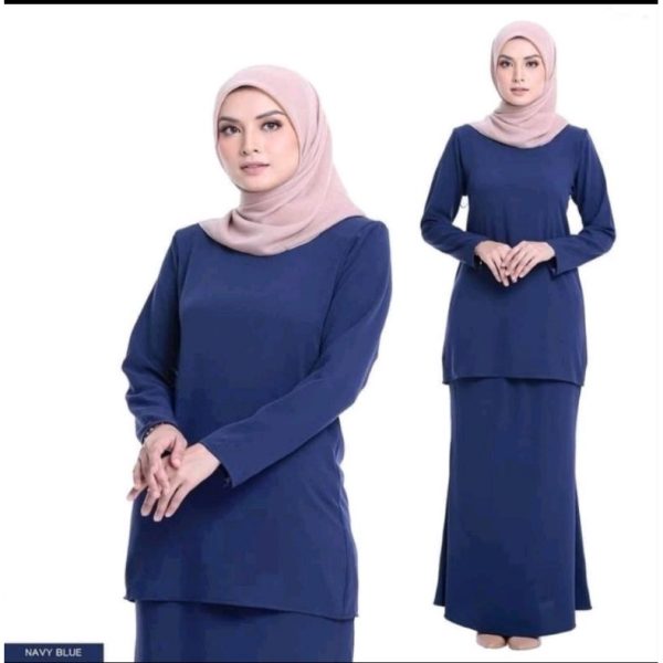 Baju Kurung Modern Wudha Friendly Material Soft Como Crepe - Navy Blue