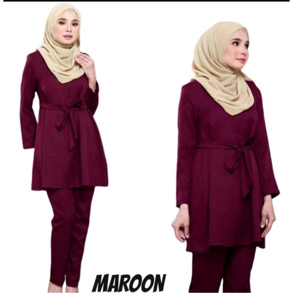 Blouse Pant Muslimah Suit Set - Maroon