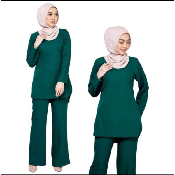 Suit Zara Muslimah Basic Blouse & Seluar Set Warda - Emerald Green