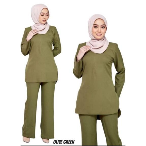 Suit Zara Muslimah Basic Blouse & Seluar Set Warda - Olive Green