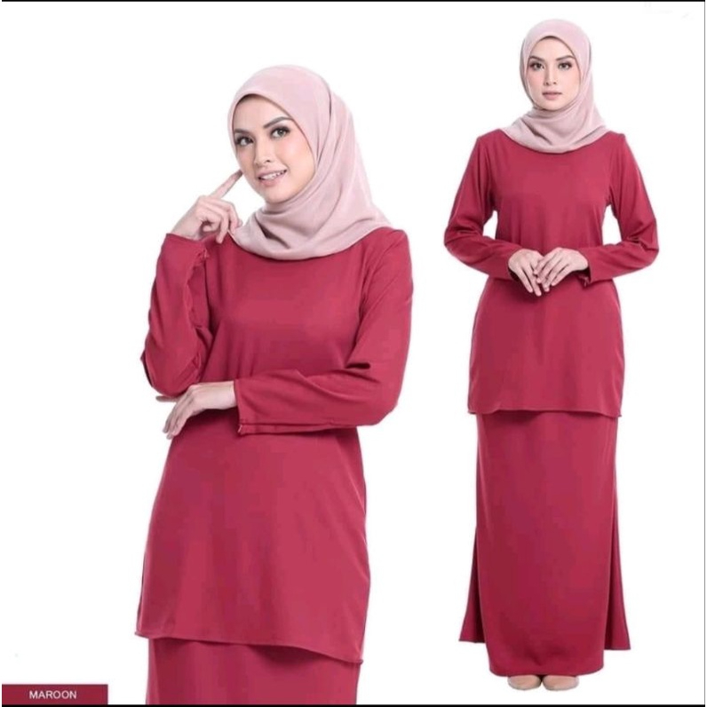 Baju Kurung Modern Wudha Friendly Material Soft Como Crepe - Maroon - Image 1