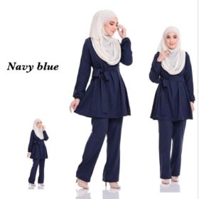 Blouse Pant Muslimah Suit Set - Navy Blue - Image 1