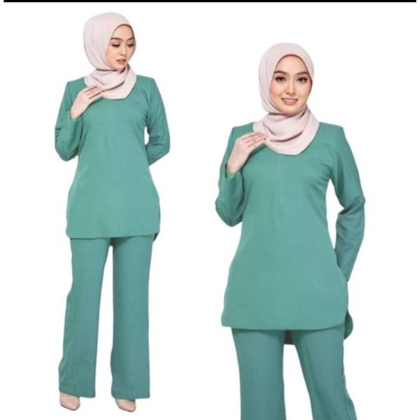 Suit Zara Muslimah Basic Blouse & Seluar Set Warda - Dusty Green