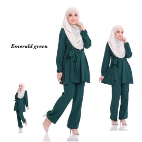 Blouse Pant Muslimah Suit Set - Emerald Green - Image 1