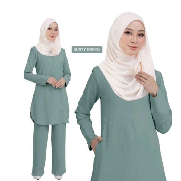 Suit Muslimah Nursing Friendly & Pocket Blouse Pant - Dusty Green