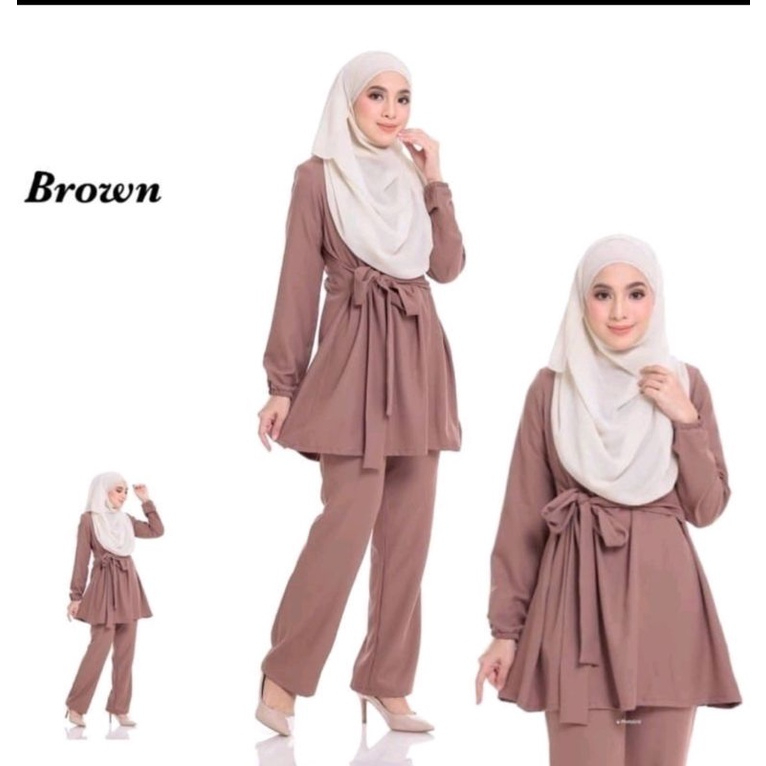 Blouse Pant Muslimah Suit Set - Brown - Image 1