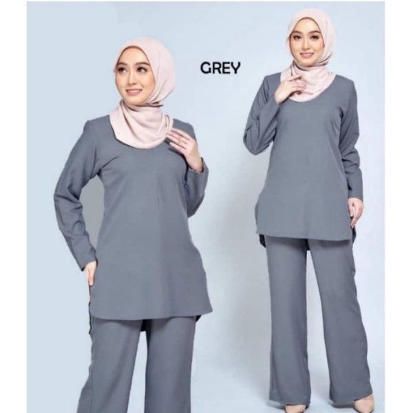 Suit Zara Muslimah Basic Blouse & Seluar Set Warda - Grey