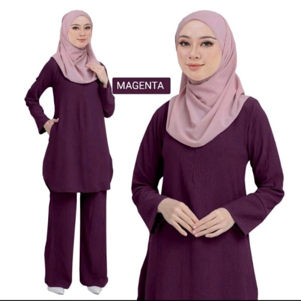 Suit Muslimah Nursing Friendly & Pocket Blouse Pant - Magenta