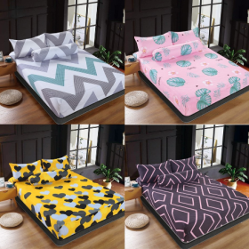 Premium Cotton Bedsheet 4 In 1 Queen 2 In 1 Single Fitted Getah Keliling Cadar Sarung Katil Sarung Tilam Lapis Katil - Design 16 - Image 2