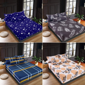 Premium Cotton Bedsheet 4 In 1 Queen 2 In 1 Single Fitted Getah Keliling Cadar Sarung Katil Sarung Tilam Lapis Katil - Design 18 - Image 2