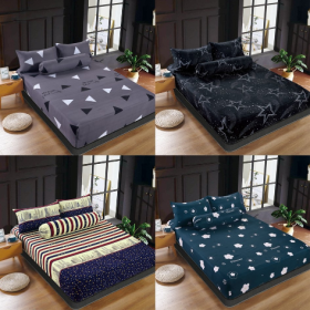 Premium Cotton Bedsheet 4 In 1 Queen 2 In 1 Single Fitted Getah Keliling Cadar Sarung Katil Sarung Tilam Lapis Katil - Design 12 - Image 2