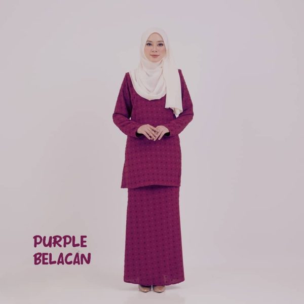 Baju Kurung Embroidery Double Ton - Purple Belacan