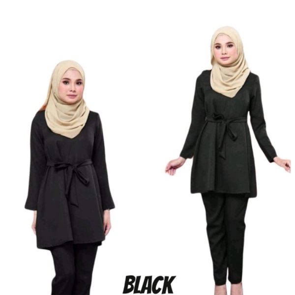 Blouse Pant Muslimah Suit Set - Black