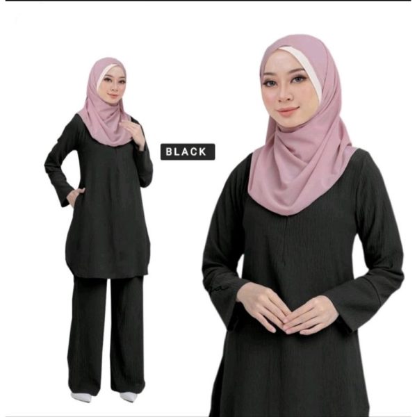 Suit Muslimah Nursing Friendly & Pocket Blouse Pant - Black