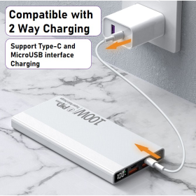 ALIGATO Power Bank 100W 60000mAh PD Fast Charging Powerbank Portable Charger External Battery Pack For Phone - 100W White - Image 6