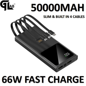 ALIGATO Power Bank 66W 50000mAh PD Fast Charging Powerbank Portable Charger External Battery Pack For Phone - 66W+Cable Black