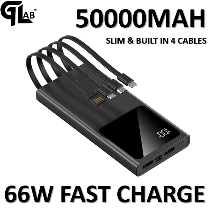 ALIGATO Power Bank 66W 50000mAh PD Fast Charging Powerbank Portable Charger External Battery Pack For Phone - 66W+Cable Black - Image 1