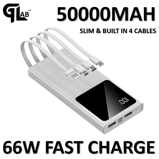 ALIGATO Power Bank 66W 50000mAh PD Fast Charging Powerbank Portable Charger External Battery Pack For Phone - 66W+Cable White - Image 1