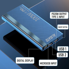 ALIGATO Power Bank 100W 60000mAh PD Fast Charging Powerbank Portable Charger External Battery Pack For Phone - 100W White - Image 9