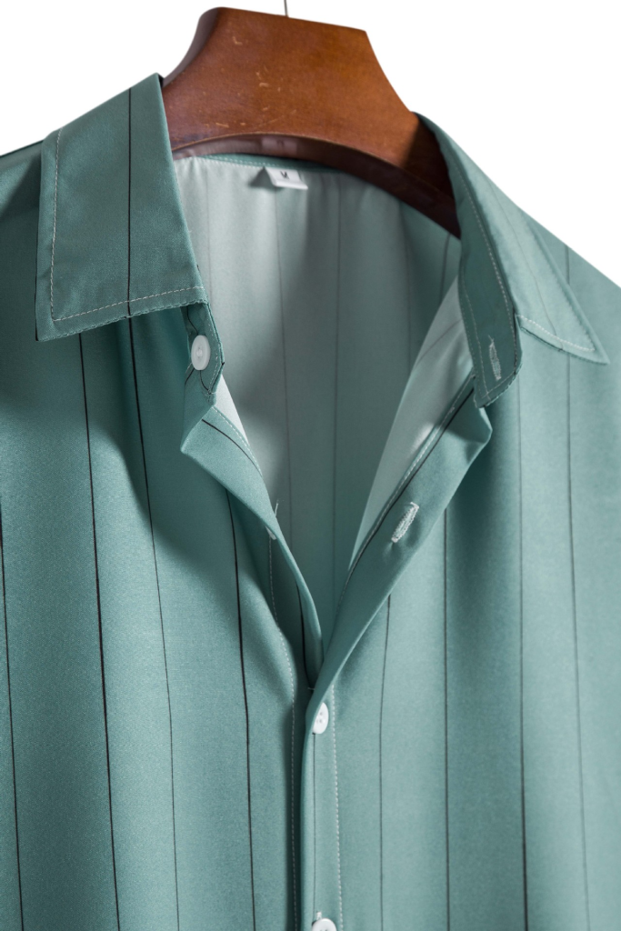 Men's Summer Simple Casual Loose Striped Button Up Polo Shirt Stripes Printed Short Sleeve Shirt Plus Size - Peacock Blue