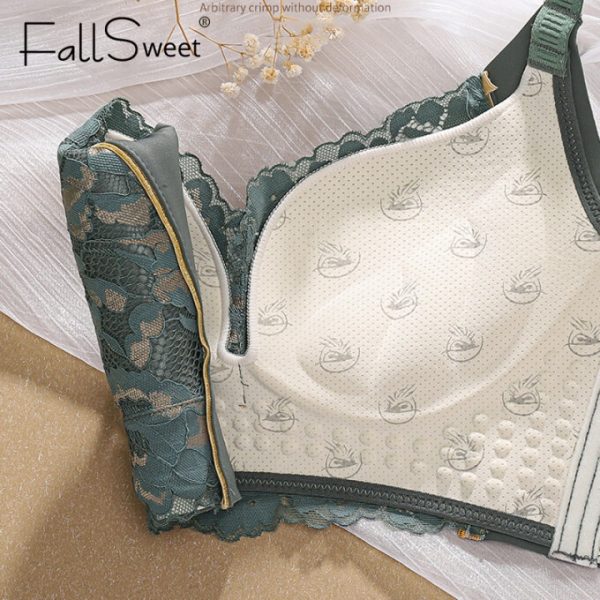 FallSweet Women Lace Push Up Bras Wireless Thick Cup High Side Brassiere - Beige