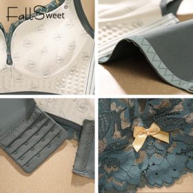 FallSweet Women Lace Push Up Bras Wireless Thick Cup High Side Brassiere - Beige - Image 9