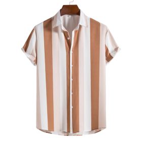 Men's Striped Button Up Polo Shirt Short Sleeve Casual Vertical Stripes Plus Size - Yellow - Image 1
