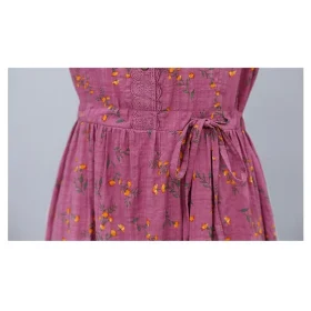 Cotton Linen Dress Women 2022 Summer New Style Temperament Waist-Tight Slimmer Look Mid-Length Skirt - Red - Image 5