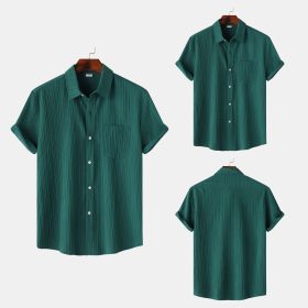 2024 Men's Quality Special Texture Aesthetic Simple Casual Loose Collar Shorts Sleeve Shirt with Pocket - Dark Green - Image 2