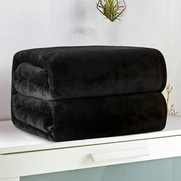 Plain Super Soft Perfect Warm Solid Color Microfiber Plush Fleece High Quality Blanket - Black