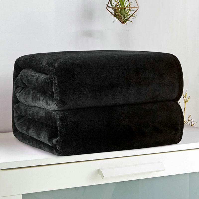 Plain Super Soft Perfect Warm Solid Color Microfiber Plush Fleece High Quality Blanket - Black - Image 1
