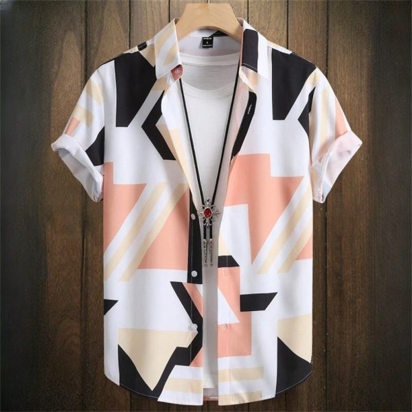 Simple Men's Shirts 3D Patchwork Printing High-Quality Men's Clothing Street Designer Short Sleeved Beach Party Hawaiian - CX-1014