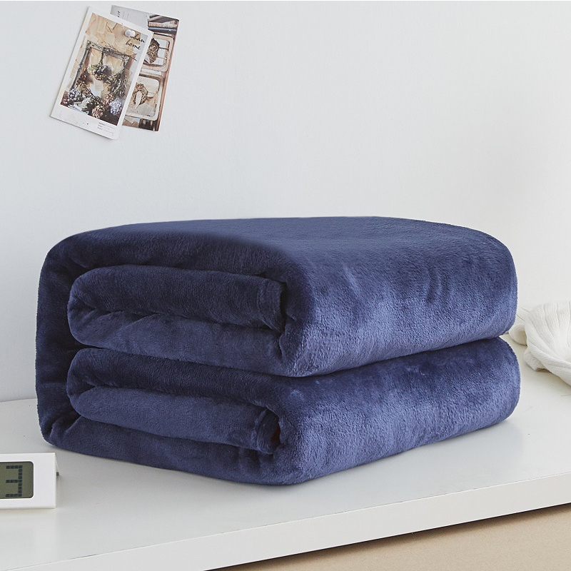 Plain Super Soft Perfect Warm Solid Color Microfiber Plush Fleece High Quality Blanket - Dark Blue - Image 1