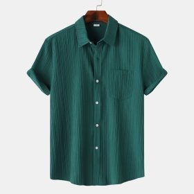 2024 Men's Quality Special Texture Aesthetic Simple Casual Loose Collar Shorts Sleeve Shirt with Pocket - Dark Green - Image 1