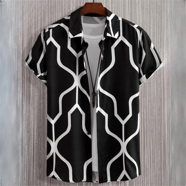 Simple Men's Shirts 3D Patchwork Printing High-Quality Men's Clothing Street Designer Short Sleeved Beach Party Hawaiian - E01-BD30111