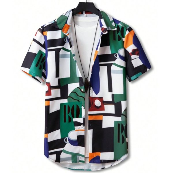 Simple Men's Shirts 3D Patchwork Printing High-Quality Men's Clothing Street Designer Short Sleeved Beach Party Hawaiian - E01-BD30118